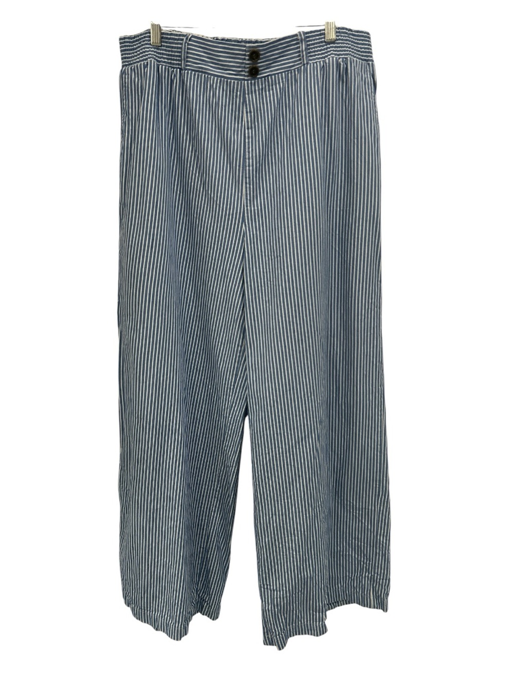 FRYE Cotton Beachy Blue and White Wide Leg Pull On Pants with Pockets - XL